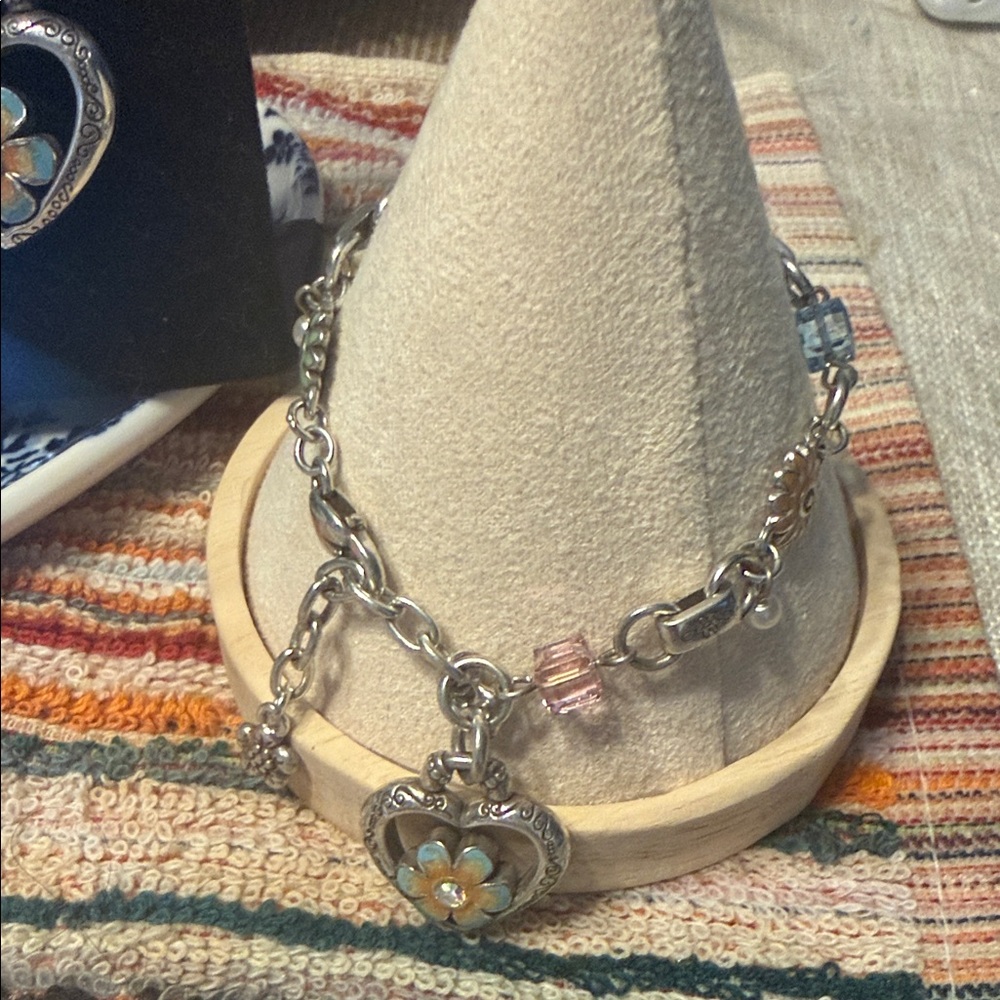 Brighton Retired Silver Heart set with Floral Design - Picture 2 of 4